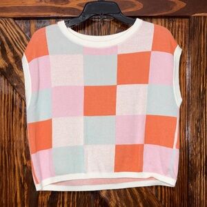 Colorful Checkered Sleeveless Sweater